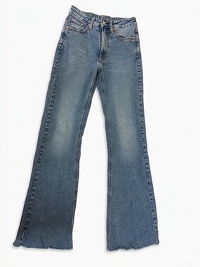 Y2K High Rise Bootcut Denim Jeans Raw Hem Womens Medium Wash 24W x 31L